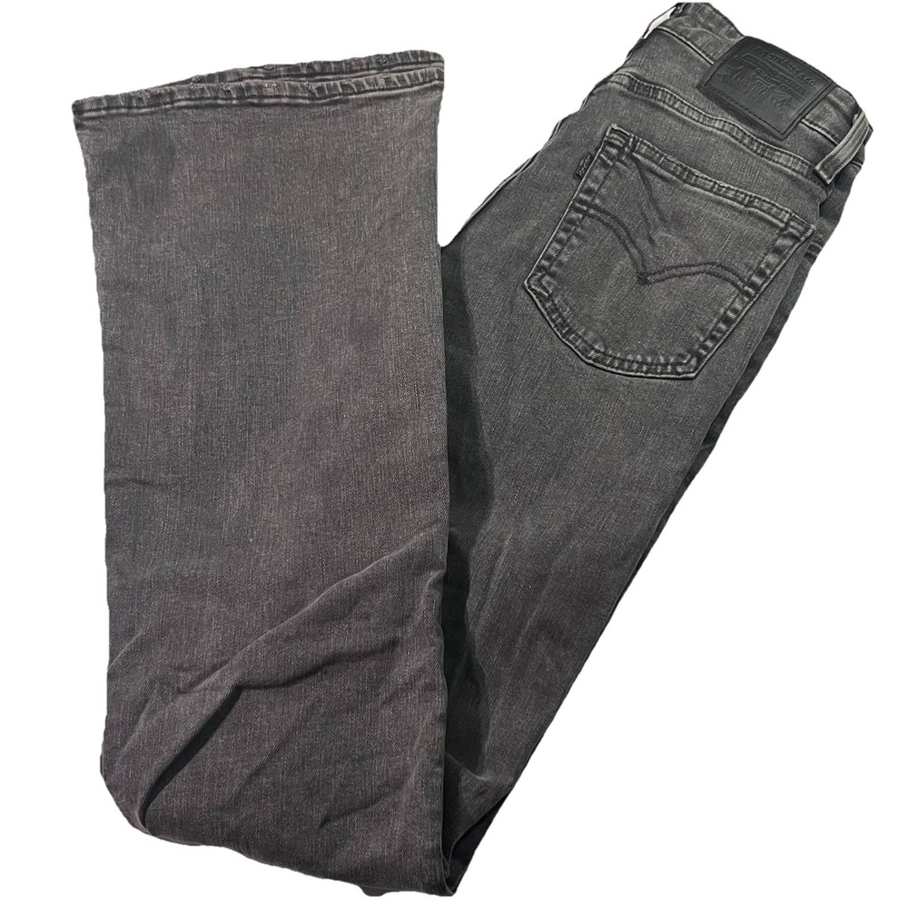 Levis 726 High Rise Flare Premium Jeans Black Stellar Stretch Womens 26x32 EUC